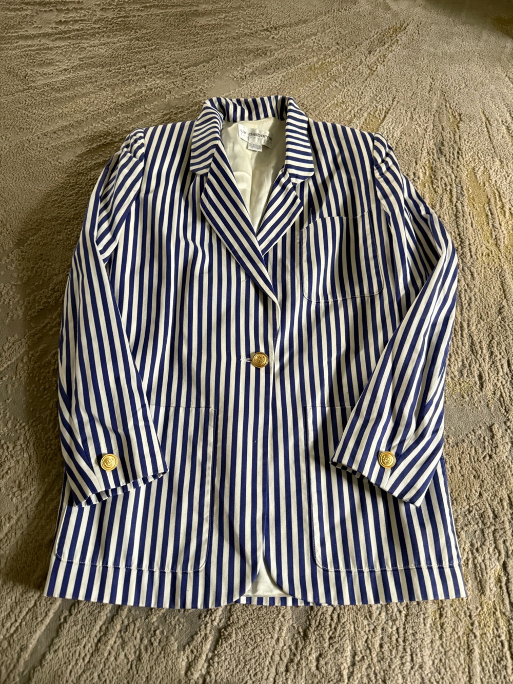 Liz Claiborne Blue and White Striped blazer nautical coastal cotton 4